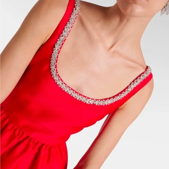 Self-Portrait Red Taffeta Diamante Midi Dress - Size UK 14/ US 10 - Picture 2 of 14